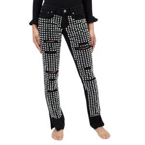 Michael Kors Jeans Womens‎ Size 2 Black Denim Rhinestones Distressed Rocker Glam